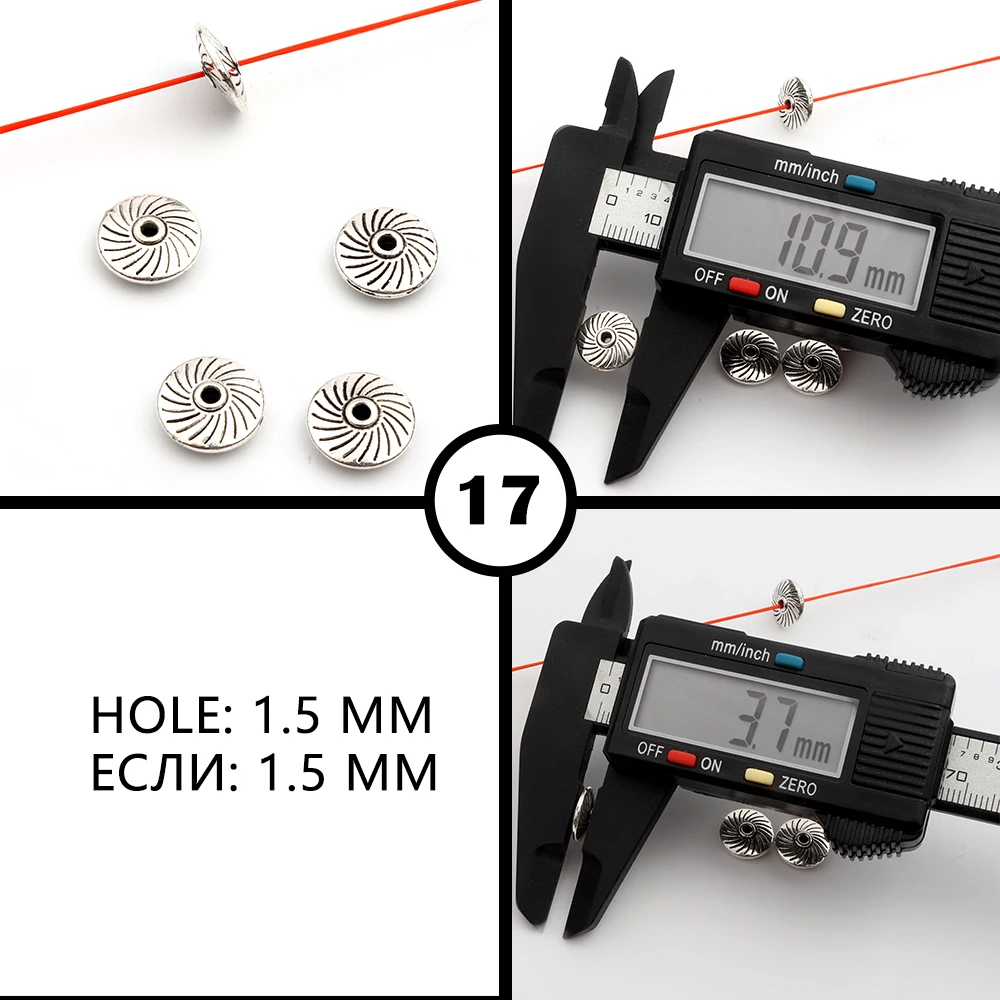 50 Stück, 32 verschiedene Arten, gemischte Metall-Abstandshalter-Perlen mit unterschiedlichen Lochgrößen für die Herstellung von Schmuck, Armbändern, Halsketten und Ohrringen – Großhandel. – Detail 34