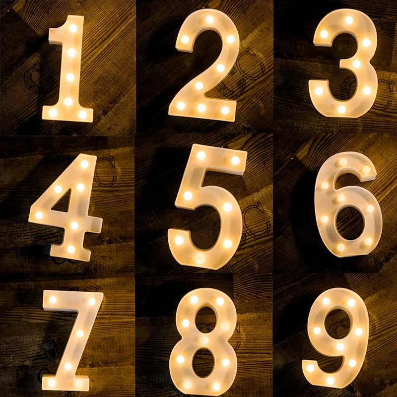 Lettere di luce notturna a LED 3D 0-9 simboli numerici applique da parete decorazioni natalizie per feste di compleanno per feste di compleanno