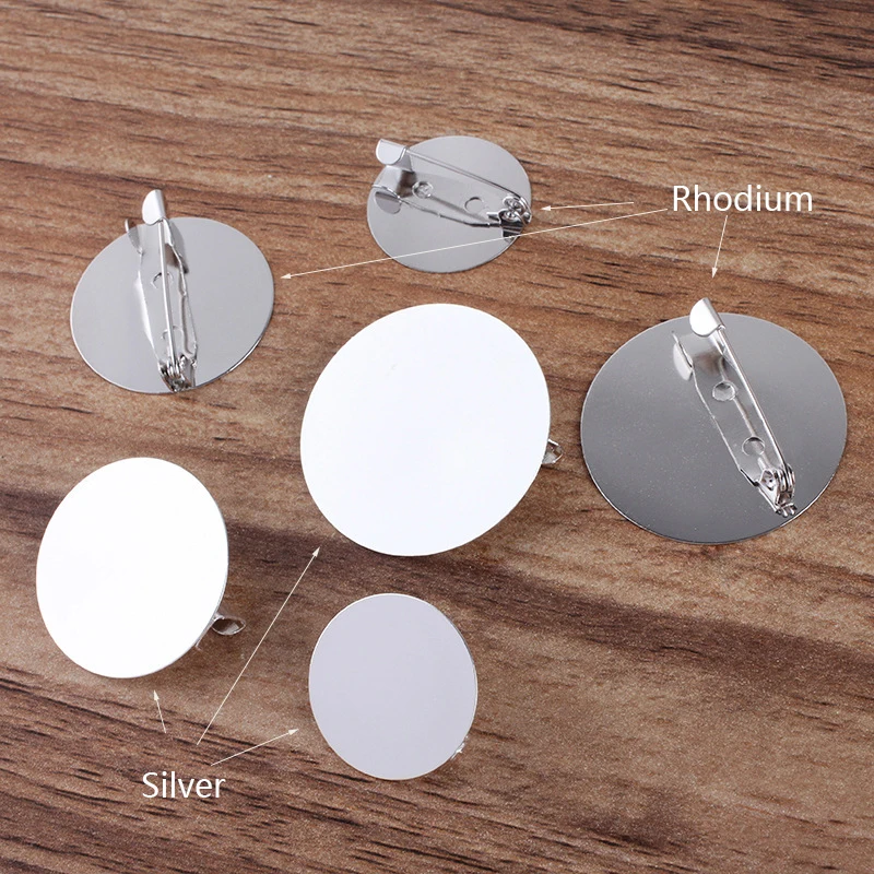 10pcs 20 25 30mm Silver Color Flat Brooch Base Round Blank Tray Settings Accessories for Jewelry Making Findings Wholesale DIY