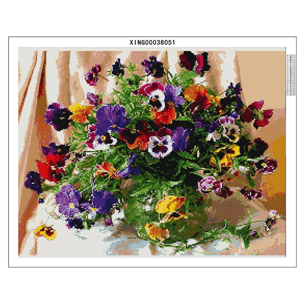 5D Diamond Painting Full Square Round Diamond Embroidery Flower Pansy Corner Violet Cross Stitch Rhinestone Mosaic Scenery