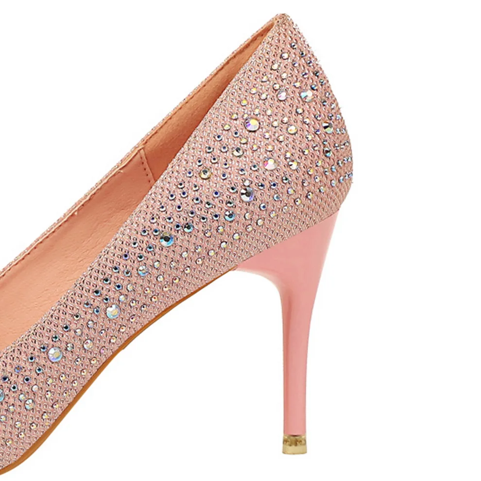 Moda strass donne poco profonde pompe 2024 autunno nero rosa cristallo matrimonio punta a punta tacchi alti 7CM scarpe partito signore Sexy