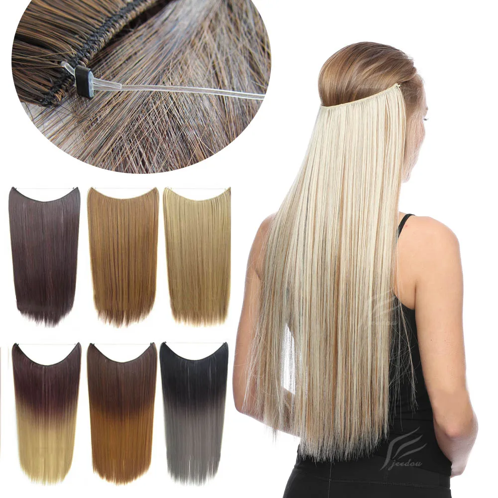 jeedou 24 Inch Invisible Wire Hair Extensions Synthetic Line No Clip Hairpieces 100g Ombre Gradient Hair For Women