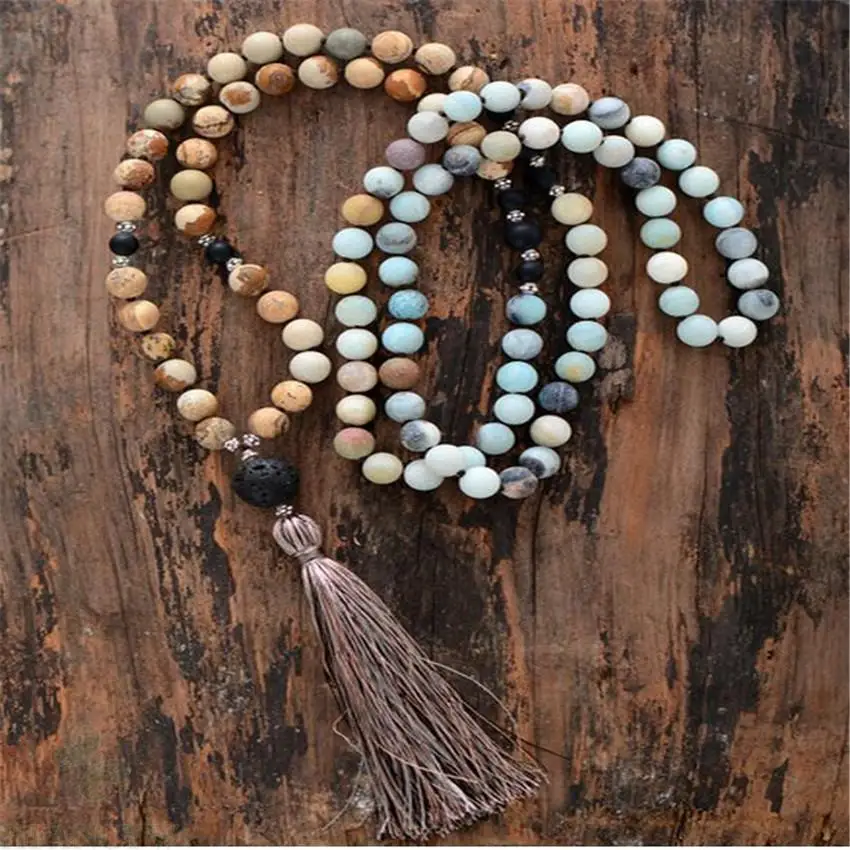 

8mm Amazonium Picture stone 108 Beads Gemstone Mala Necklace yoga Buddhist Healing DIY fengshui Handmade Wrist Buddhism Prayer