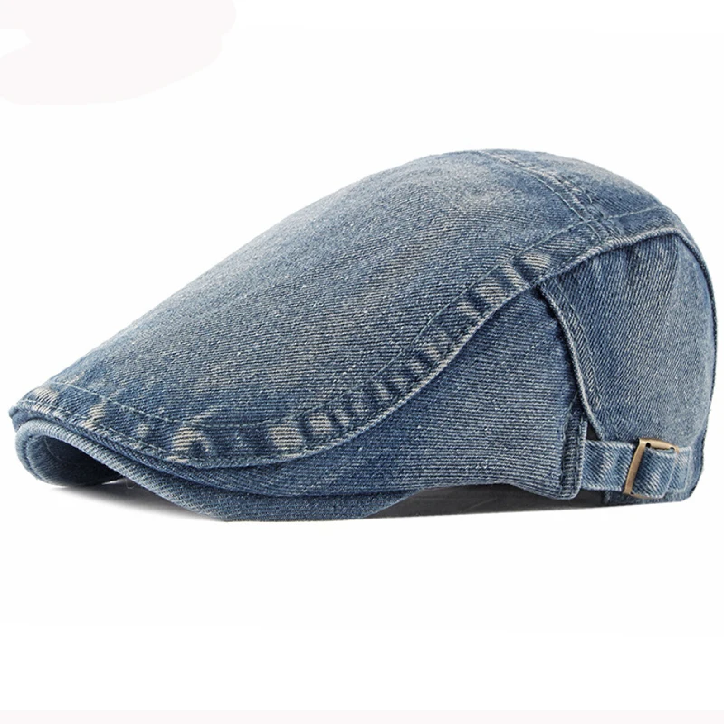 HT3301 Berets Spring Autumn Men Women Cap Hat Retro Denim Beret Cap Artist Painter Beret Hat Adjustable   Flat Cap Men