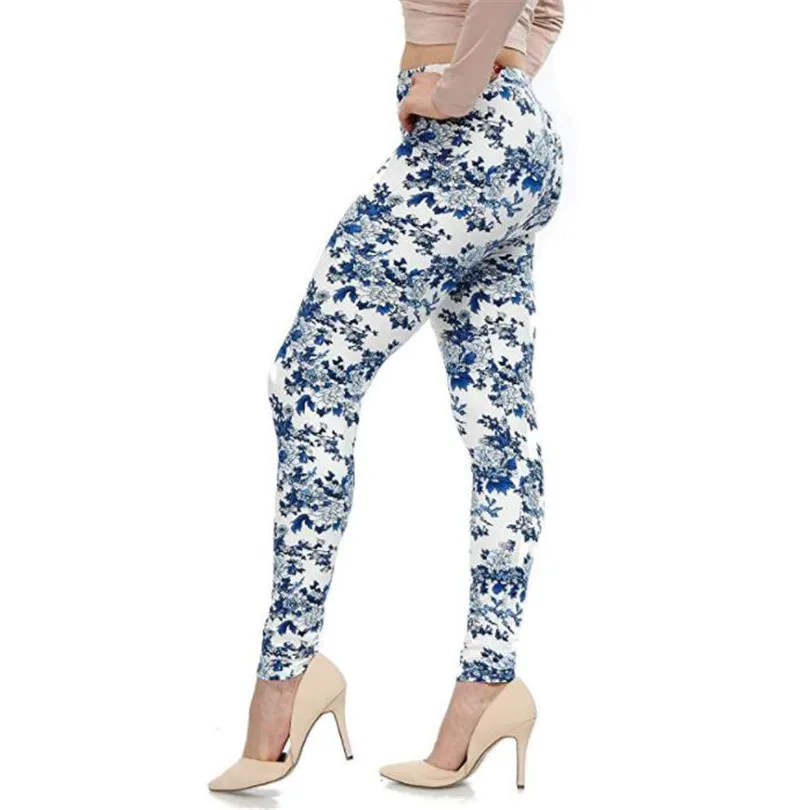 VISNXGI Fitness Leggings Women Workout Flower Printing Pattern High Elasticity Stripe Trouser Stretch Casual Ankle-Length Pants