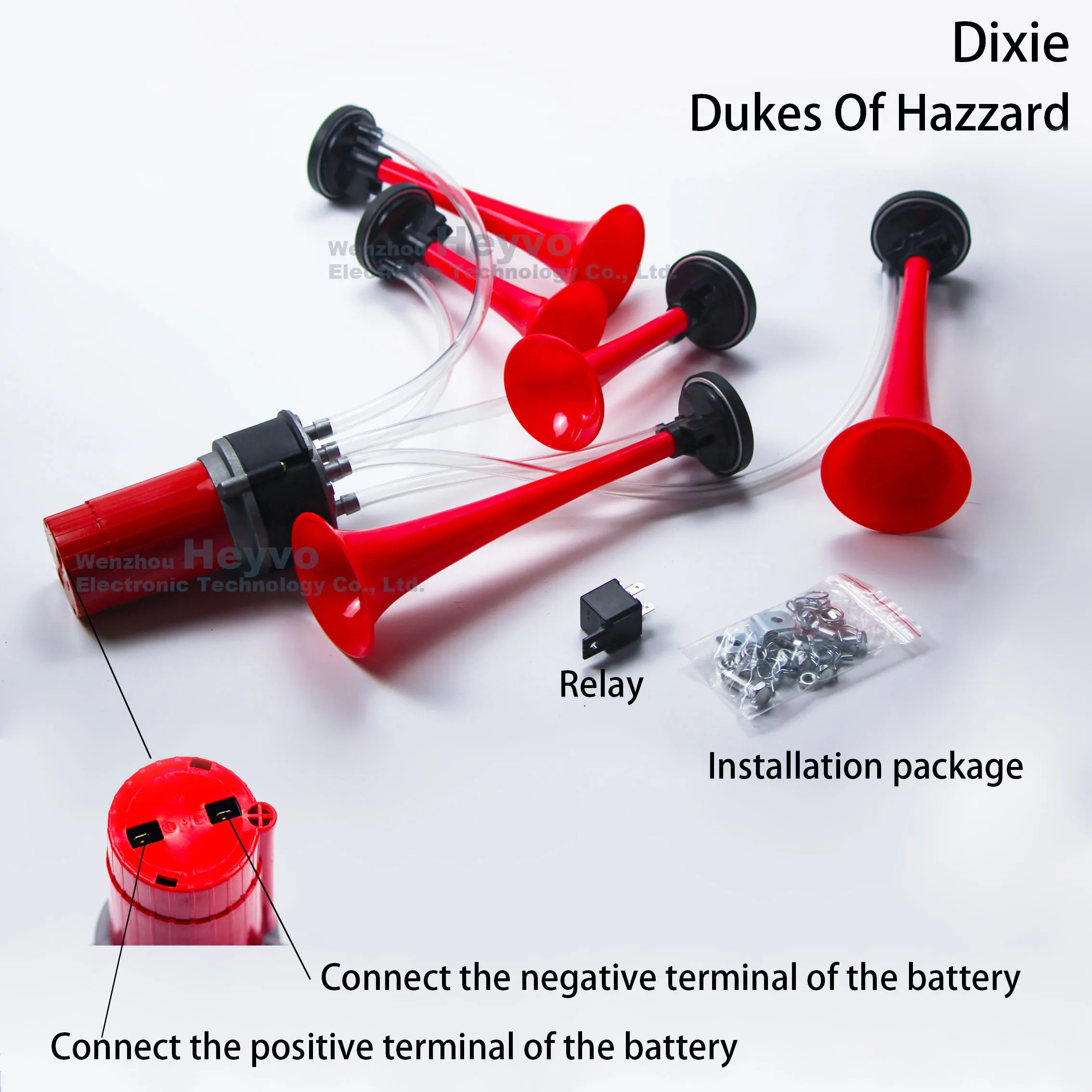 5 tube Dixie  Air Horn Loud Red Trumpets Musical Sound Dukes Of Hazzard Dixie Horn Music electric air horn Modified horns