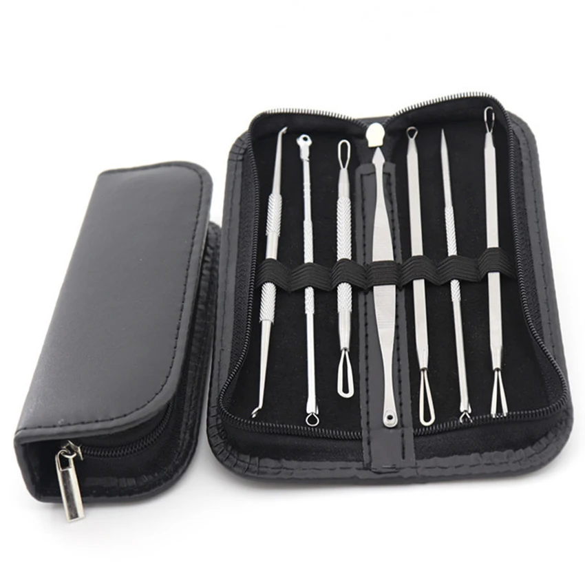 Kit de herramientas de belleza para mujer, Extractor de acné y espinillas, pinzas para el cuidado Facial, acero inoxidable, 7 unids/set