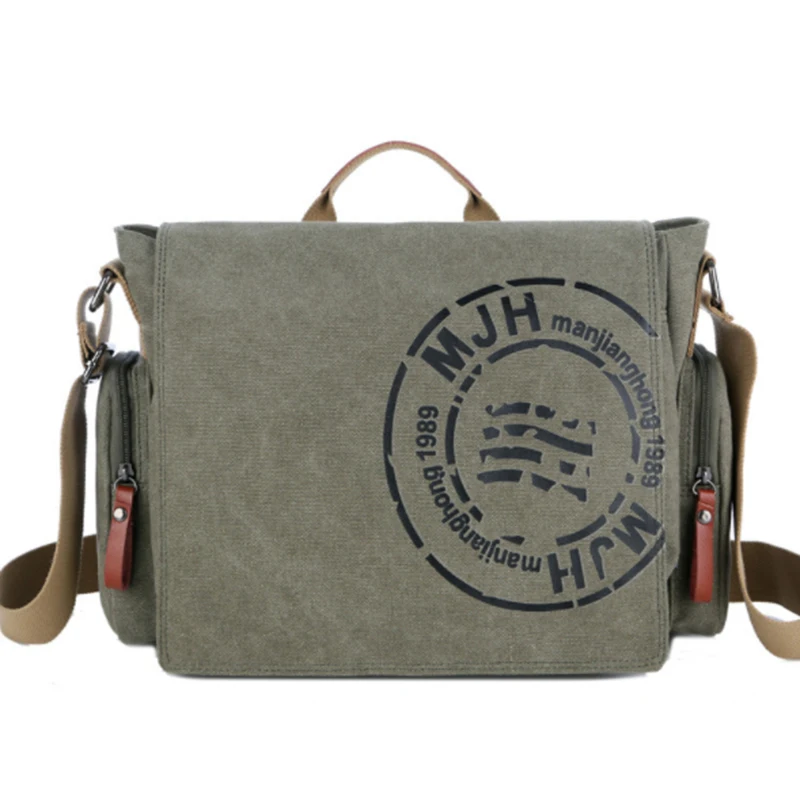 Men\'s Vintage Messenger Bags Quality Canvas Shoulder Bag Men Casual Business Crossbody School Bag Sports Printing Travel Handbag