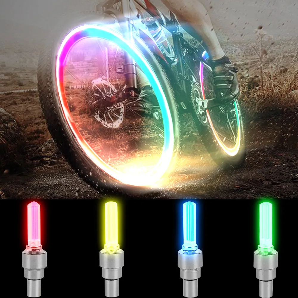 Bike Valve Caps Lamp Neon Spoke Light Bike Cool LED Flash For Road Bicycle MTB Motorcycle Car Tire Nozzle Cycling Accessories