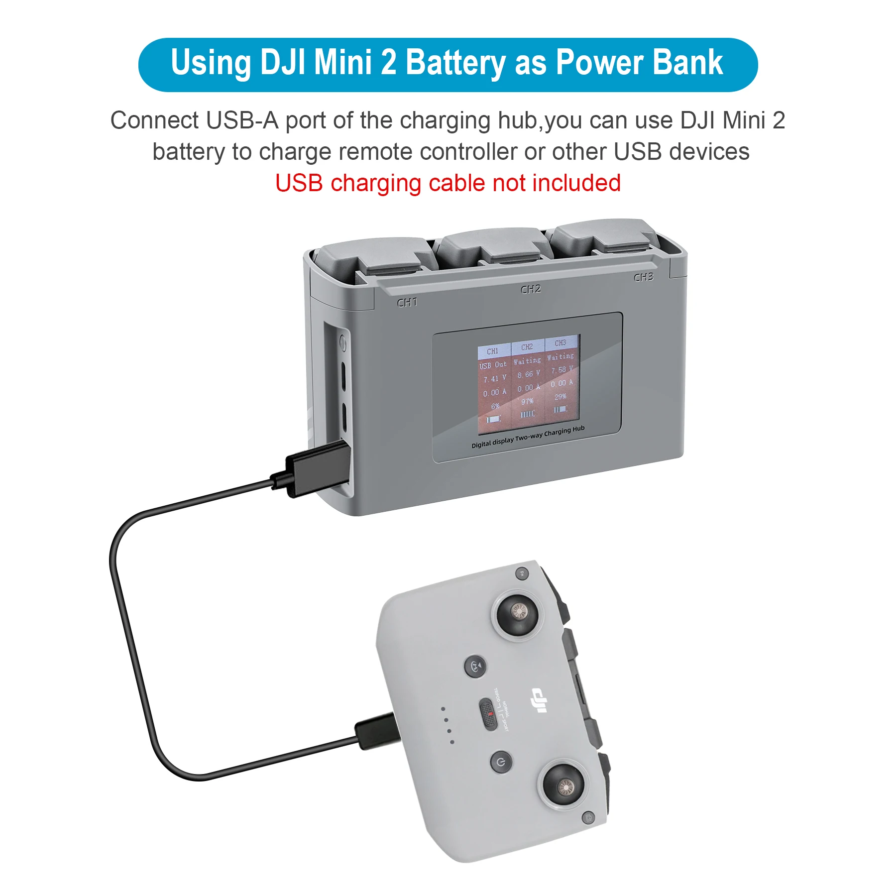 شاحن بطارية عرض رقمي لبطارية DJI Mini 2/Mini SE شاحن بطارية في اتجاهين لشحن بطاريات بدون طيار USB ملحقات شاحن