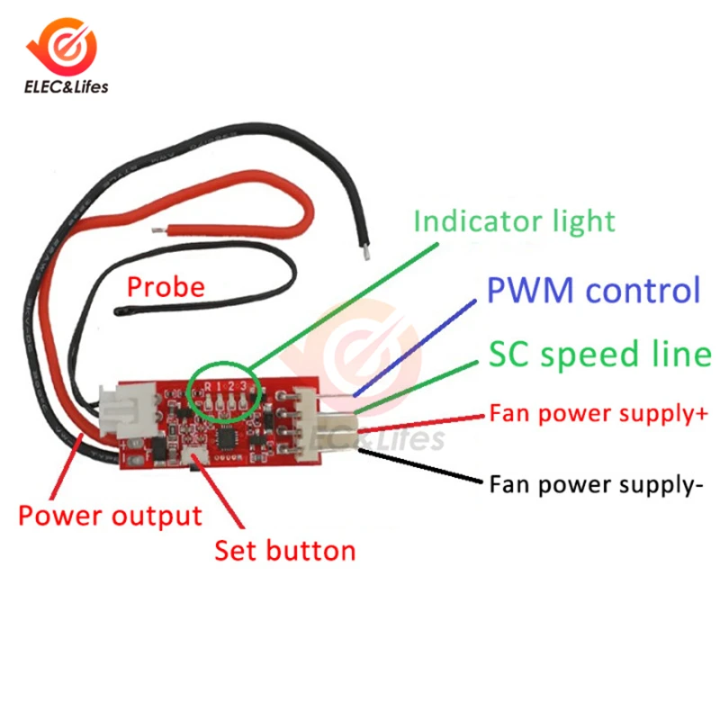 DC 12V Four-wire PWM fan temperature control Speed controller automatic shutdown Speed Regulator