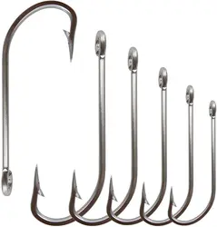 50pcs 34007 Stainless Steel Fishing Hooks White Big Extra Long Shank Fishing Hook Size 1/0 2/0 3/0 4/0 5/0 6/0 7/0 8/0 9/0 10/0