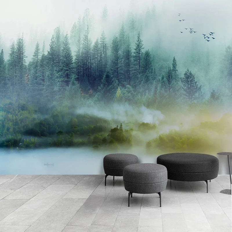 Custom Self-Adhesive Mural Wallpaper 3D Ink Landscape Cloud Forest Fresco Living Room Study Art Home Decor Waterproof 3D Sticker