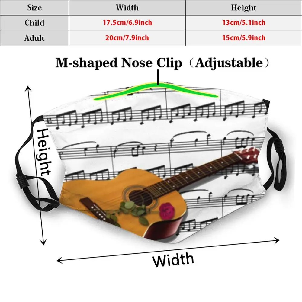 Guitar Notes Funny Print Reusable Pm2.1496 Filter Face Mask Music Guitar Instrument Solo Classical Guitar Acoustic Guitar