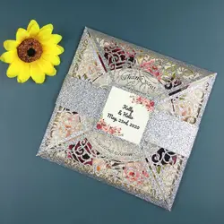 1X sample Invitation Card Silver Rose Gold Glittery Laser Cut Wedding Invitations marriage Invite Greeting cards birthday party