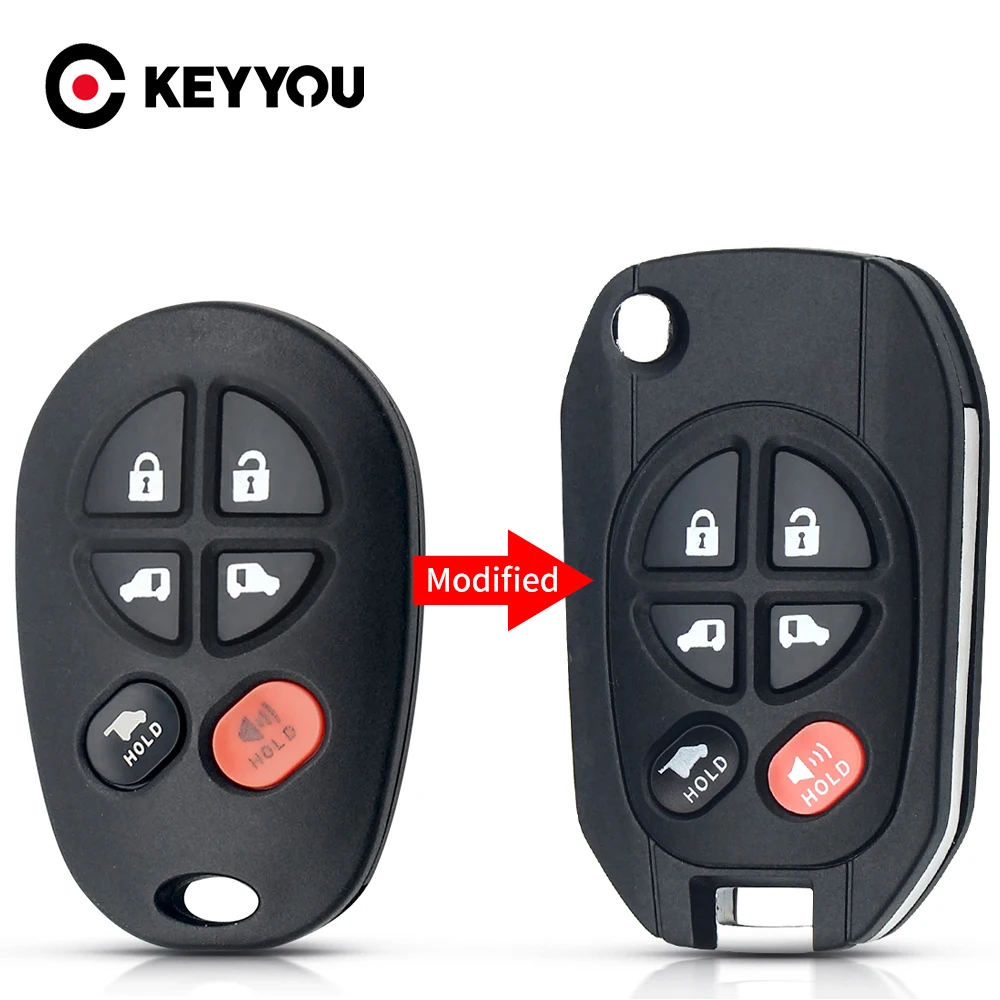 

KEYYOU 10x Modified Flip Car Key Remote Shell Fob For Toyota Sequoia Avalon Solara Tacoma Highlander Sienna Tundra 5+1 6 Buttons