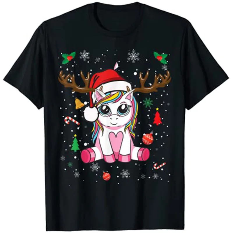 

Cute Christmas Shirt Girls Women Xmas Unicorn Deer T-Shirt