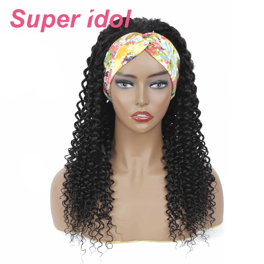 Super Curly Wave Headband Wig Human Hair Brazilian Deep Wave Machine Made Wigs With Head Band No Glue Scarf Wig For Woman Wigs