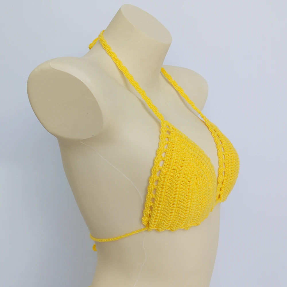 Have Lining Chest Pad Micro Bikini Top Crochet Sexy Bandage Swimsuit Push Up Bra Beachwear Women\'s Bathing Suits