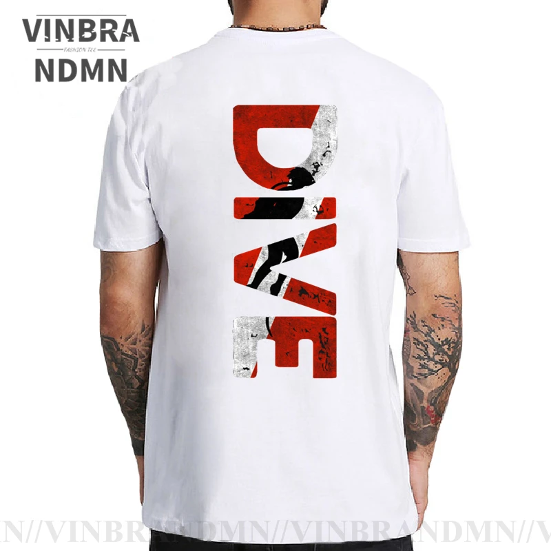 Vinbrandmn New Design Vintage Distressed Scuba Diver T shirt men Retro Scuba diving T-shirt Scuba Dive Flag Back Print Tee shirt