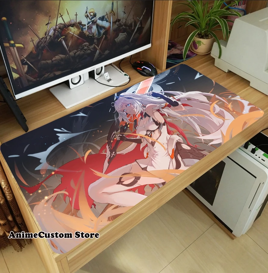 Anime Honkai Impact 3 Kiana Kaslana duża zagęścić podkładka pod mysz podkładka pod mysz do laptopa podkładka pod klawiaturę antypoślizgowa Playmat prezent