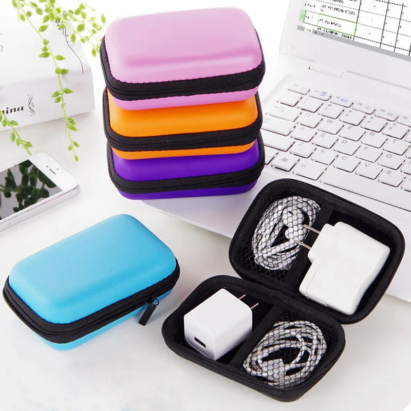 Mini Zipper Hard Headphone Holder Case Earbuds Pouch Box Key Coin Purse Earphone Holder Box Case USB Cable Organizer Storage Bag