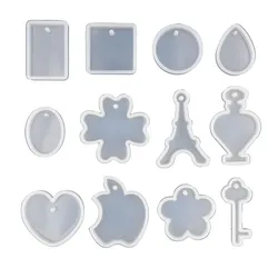 Neclace pendant with hole Resin Silicone Mould handmade tool epoxy resin molds Square tower round key clover