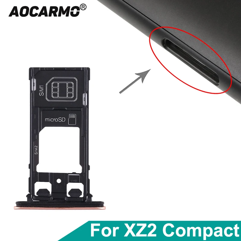 Aocarmo Micro SD SIM Card Tray Slot With Dust Plug Cover Replacement For Sony Xperia XZ2 Compact H8324 XZ2c XZ2mini 5inch