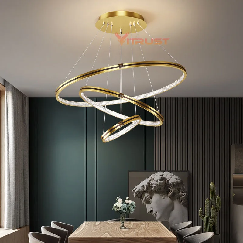 

Nordic Pendant Light LED Ring Black Gold Modern Long Hanging Lamps Home Lighting Chandeliers Living Dining Room Restaurant Mall