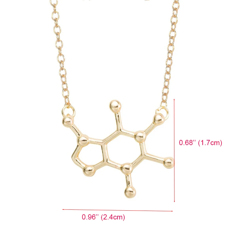 Jisensp Caffeine Molecule Geometric Necklaces Pendants DNA Serotonin Dopamine Necklace Chain Chokers Chemistry Female Collars