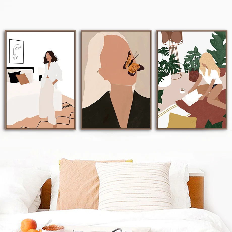 Abstract Girl Plant Fruit Leaf Vintage Nordic Posters And Prints Wall Art Canvas Painting Wall