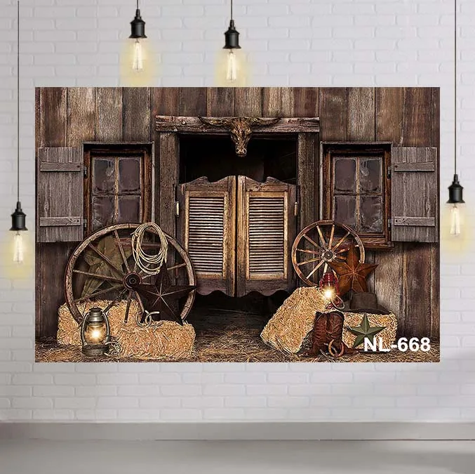 Wild West Saloon Photography Backdrops Cowboy Farm Barn Haystacks Rustic Background for Photo Booth Backdrop