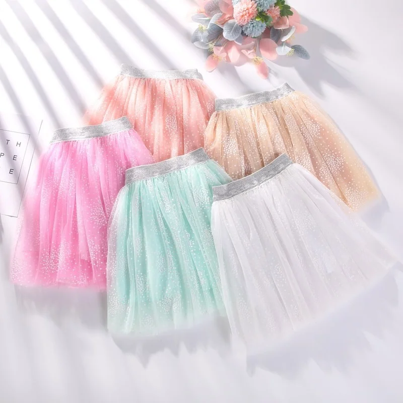 

New Girls Floral Printed Skirts Girls Pleated Mesh Tutu Birthday Party Princess Show Dance Skirt Tulle Fairy Mid-Waist Ball Gown