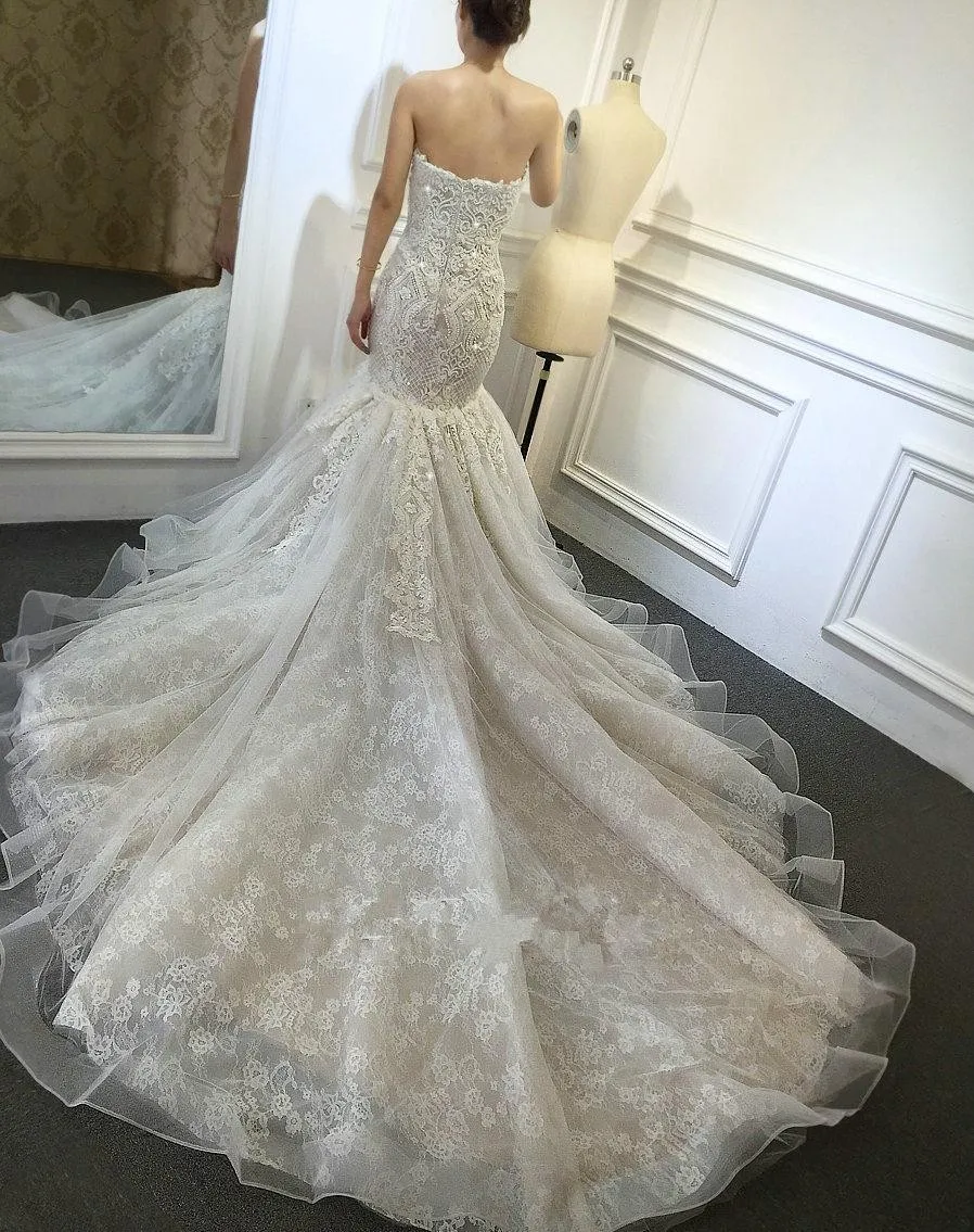 Vestido De Novia De lujo con cuentas De perlas y Sirena, Vestidos De Novia De tul De encaje, 2022