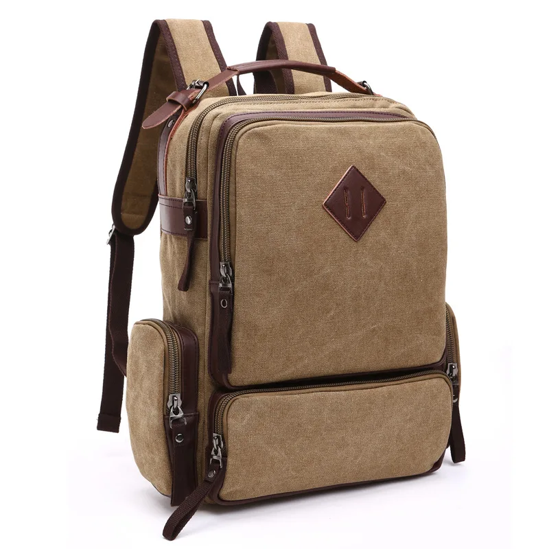 Best Quality Canvas Backpack Men Pockets Laptop Bags 15.6inch Superior Vintage Outdoor Design Durable New Trend Classic