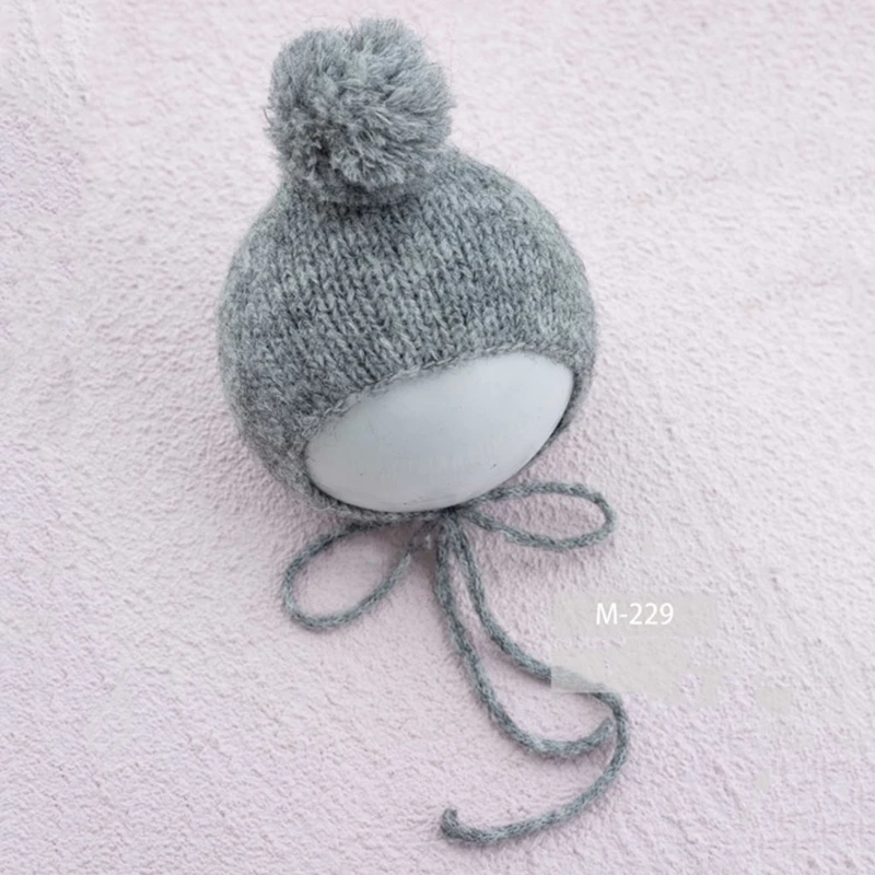 Knitting Wool Baby Hat Cute Ear Handmade Crochet Beanie Cap Pom Ball Newborn Photography Props Bonnet for 0-3 Months Baby