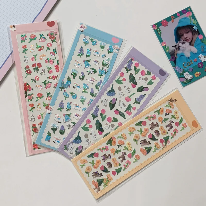 1Pc Korea Tulip Laser PET Stickers Pack Kawaii Flower DIY Decoration Journal Scrapbooking Phone Stickers Shiny Stationery