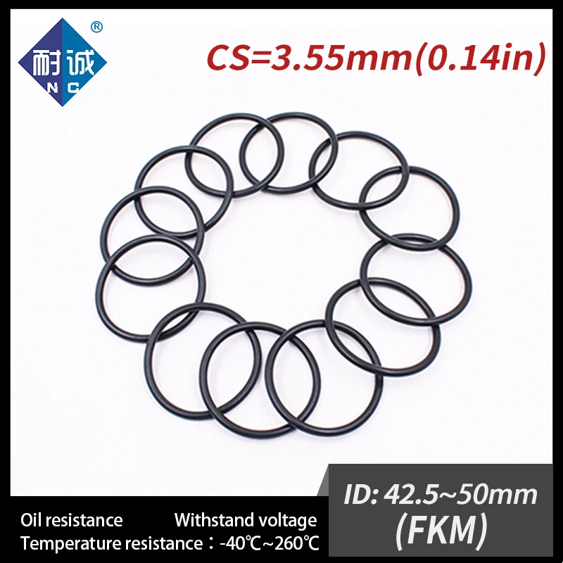 2PCS/lot Rubber Ring Black FKM O ring Seals Thickness 3.55mm  ID42.5/43.7/45/46.2/47.5/48.7/50mm Rubber O-Rings Fuel Washer