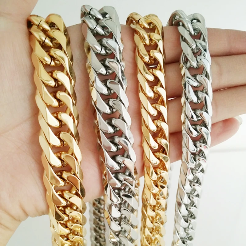 

Cool 13/16mm Cuban Curb Link Chain Necklace for Men 316L Stainless Steel Halloween Gift Jewelry 7-40"