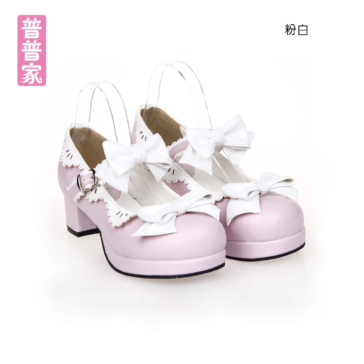 Japanese round head sweet Lolita shoes lace bow thick with princess dress maid shoes  Bowknot Princess Kawaii Girl Women Shoes