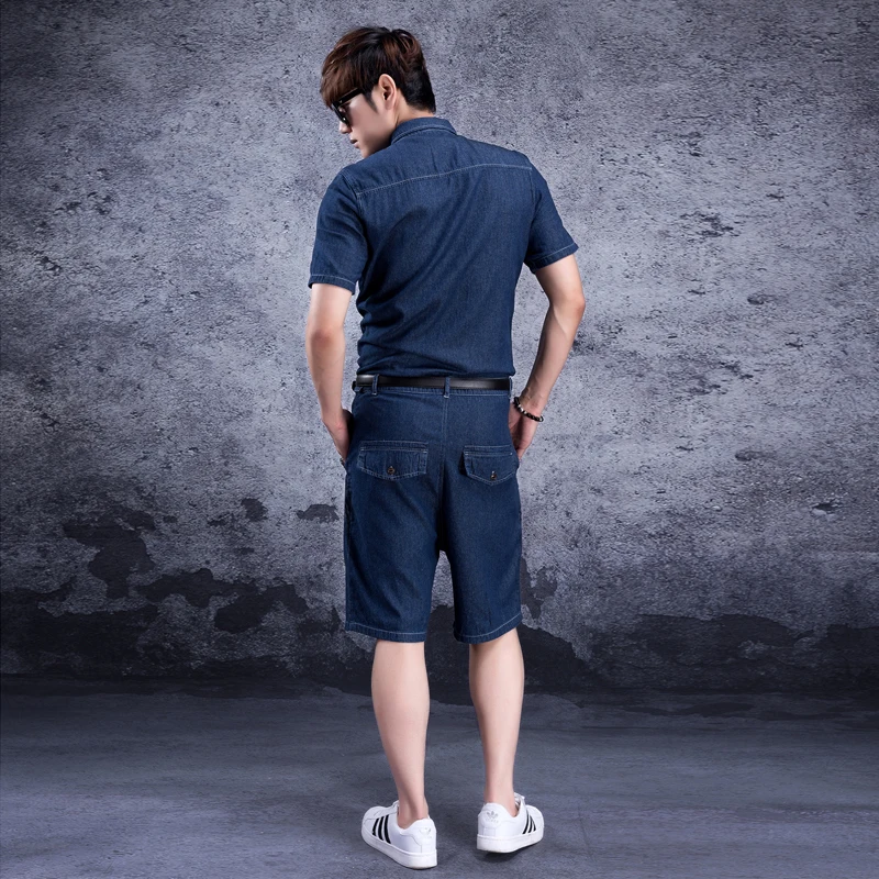 One-piece jeans men's jumpsuits denim suits one-piece men's tide jumpsuits men's tide denim shorts short-sleeved summer