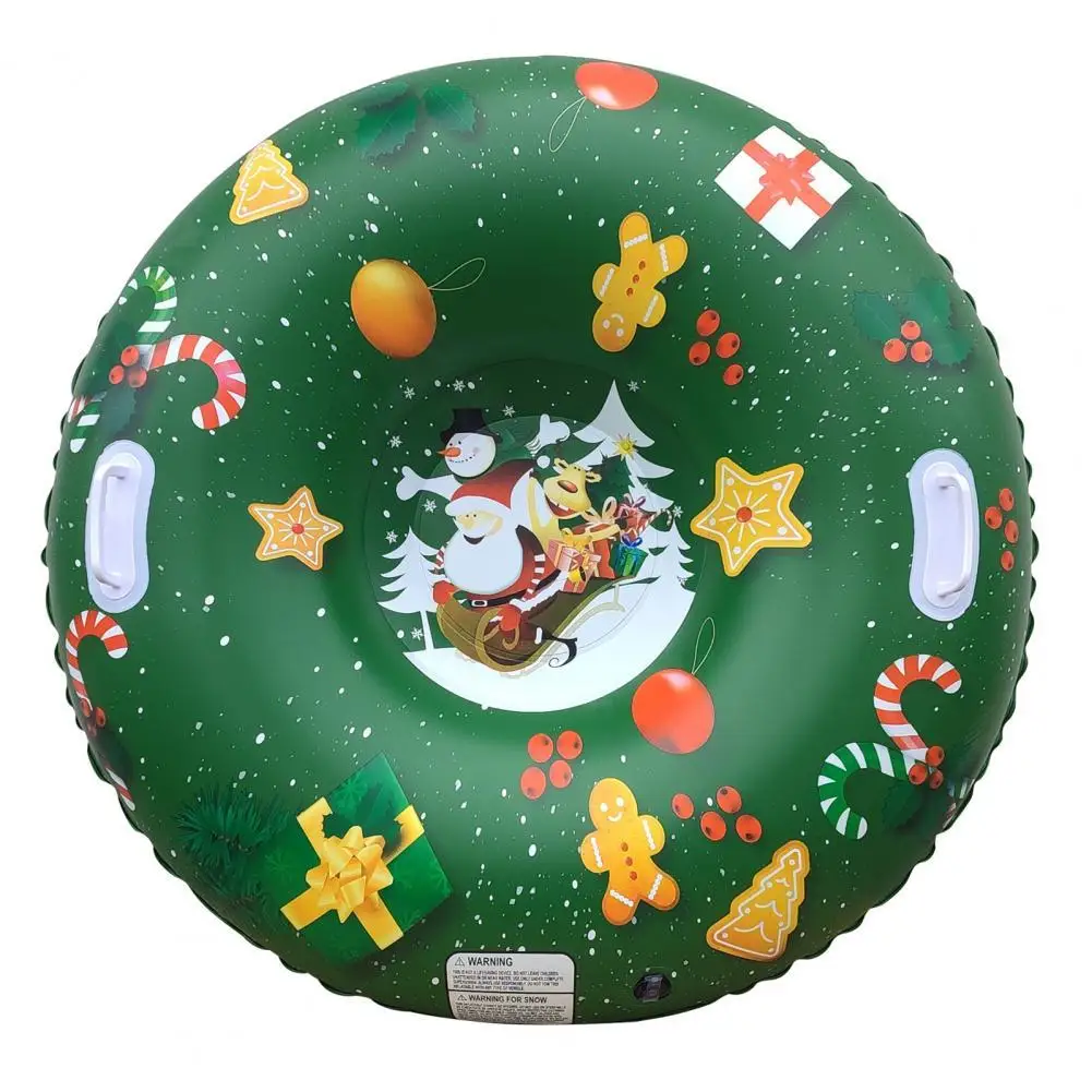 Reusable Inflatable Snow Tube Fun Round Shape PVC Santa Claus Pattern Snow Sled for Skiing