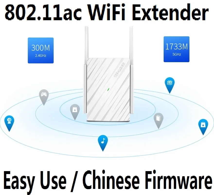 

Chin-Firmware 11AC 2033Mbps Dual Band 2.4+5GHz Wireless Extender Repeater Booster AP Enhance WiFi Hotspot WiFi signal amplifier