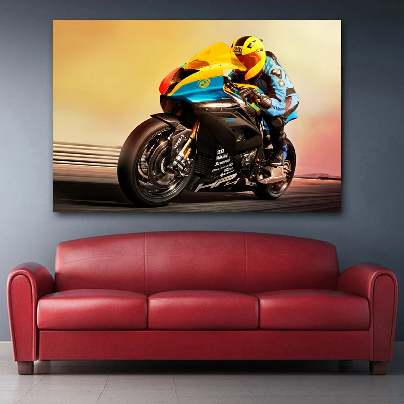 Canvas Painting B M W S 1000 RR Motorcycle Biker Helmet Superbike Racing Posters and Prints Silk Wall Art For Living Home Decor