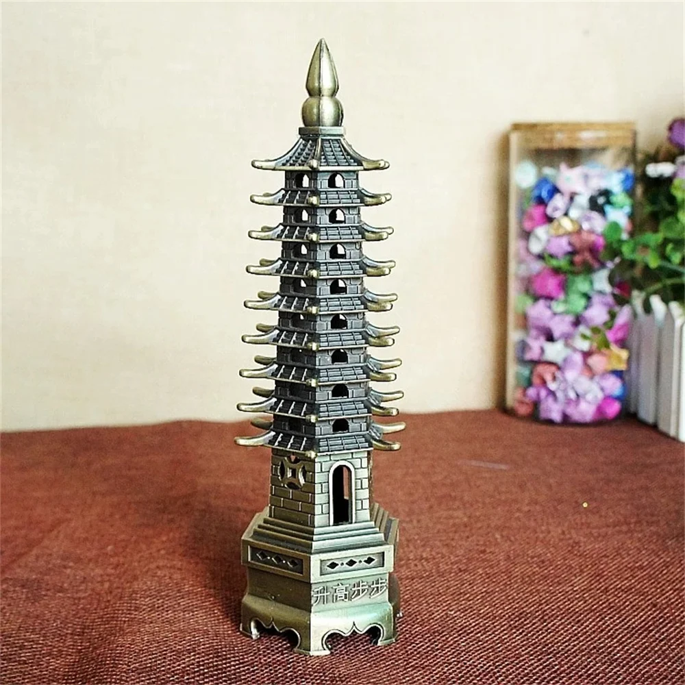 18CM Feng Shui Zinc Alloy 3D Model Chinese Wenchang Pagoda Tower Crafts Statue Souvenir Home Decoration Metal Handicraft