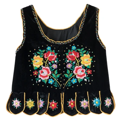 LYNETTE'S CHINOISERIE Autumn Winter Women All-match Mori Girls Vintage Eqxuisite Embroidery Beading Black Velvet Vests