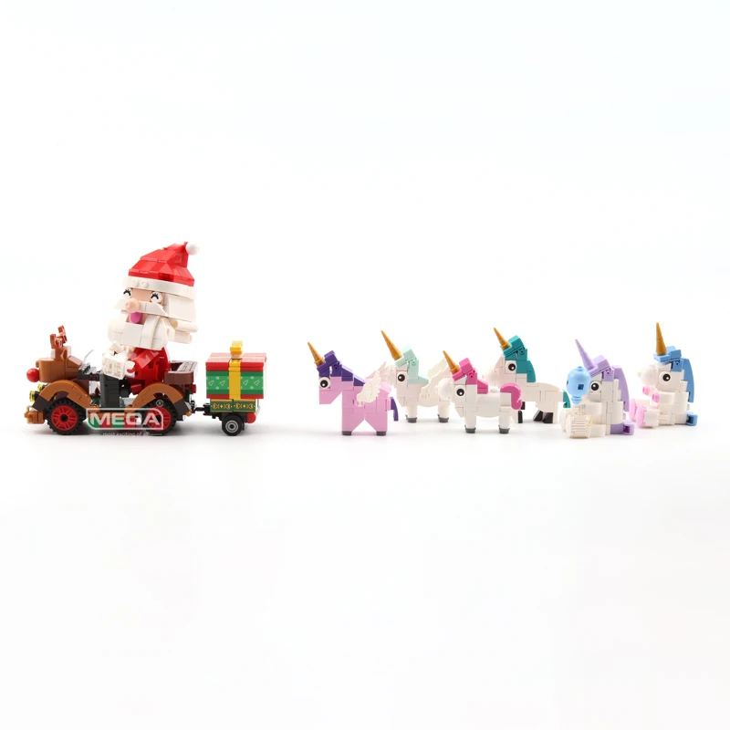 Christmas Series Bricks Toys Unicorn Santa Reindeer Sleigh Car Music Box Assembly Model Kit For Kid Gifts