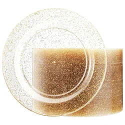 25pcs Gold Plastic Plates-Disposable Gold Glitter Appetizer Plates-7.5inch Plastic Salad/Dessert Plates for Wedding &Parties