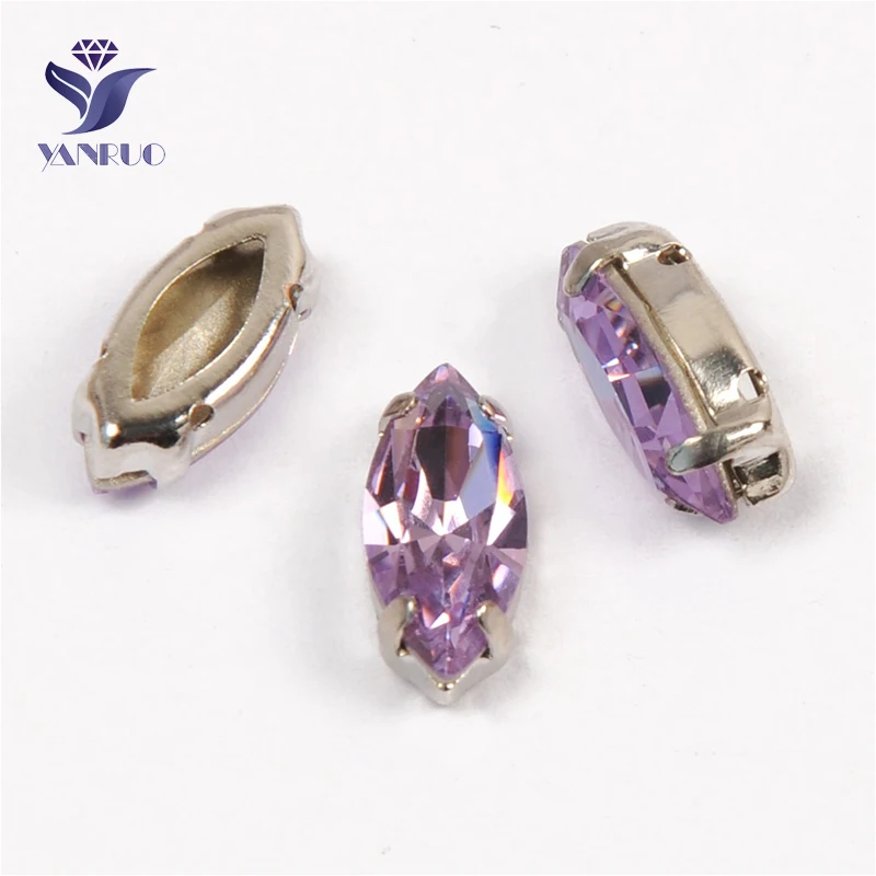 YANRUO 4200 All Sizes Violet Navette Glass Stones Strass DIY Craft Gems Point Back Crystal Sewn Rhinestones For Clothes