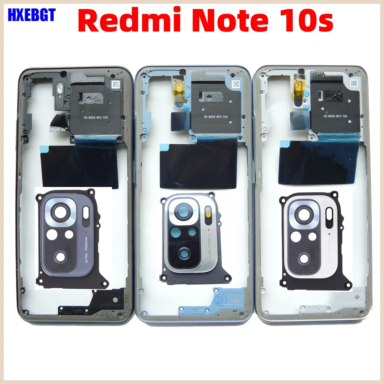 

For Xiaomi Redmi Note 10s Middle Frame + Camera Glass Lens With Volume Button Front Housing Middle Bezel Chassis Parts